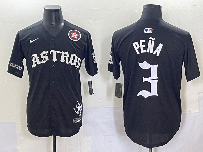 Men Houston Astros #3 Pena Black Five generations Joint Name Nike MLB 2025 Jersey style 8->houston astros->MLB Jersey